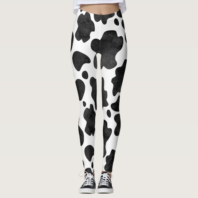 Kuh-Spots Muster Schwarz-Weiß-Tierdruck Leggings (Vorderseite)