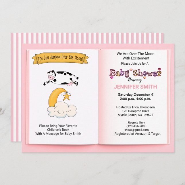 Kuh sprang über die Mond Girls Babydusche Einladung (Vorne/Hinten)