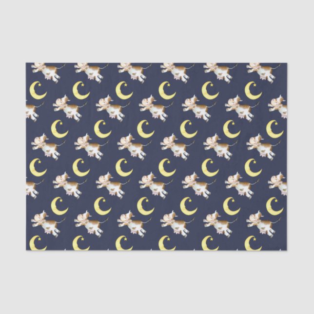 Kuh springende Mond Aquarellmalerei Kunst Seidenpapier (Vorderseite)