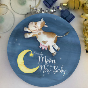 Kuh springt über den Mond Wasserfarbe Babyparty Pappteller