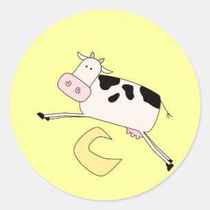 Kuh springt über Mond-T-Shirts und Geschenke Runder Aufkleber