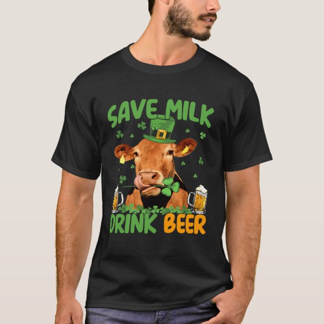 Kuh St. Patrick s Day Rette Milch Trinke Bier Iris T-Shirt (Vorderseite)