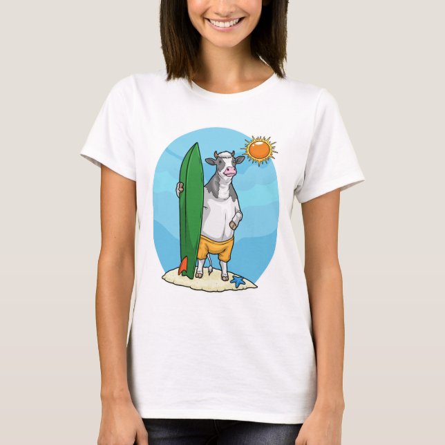 Kuh Strand Surfbrett Sommer T-Shirt (Vorderseite)