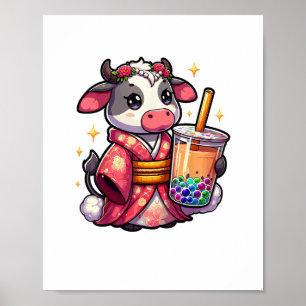 Kuh Trinkblasen Tee Japanischer Kimono _1_1 Poster