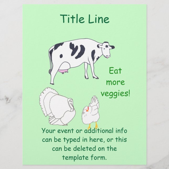 Kuh Türkei Hühnchen essen mehr Veggies Event Flyer (Vorne)