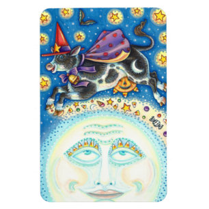 KUH ÜBER DEM MANN IM MOND, FARBENFROHE GRILLE MAGNET