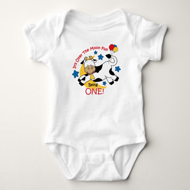 Kuh über Mond-1. Geburtstag Baby Strampler (Vorderseite)