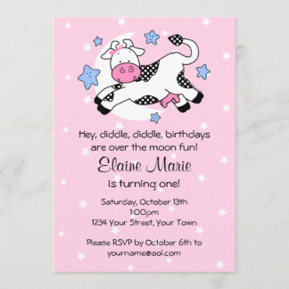 Kuh über Mond Baby Geburtstag Einladung
