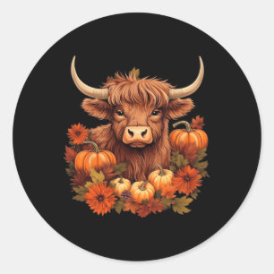 Kuh und Blätter Pumpkins Western Herbst Thanksgivi Runder Aufkleber
