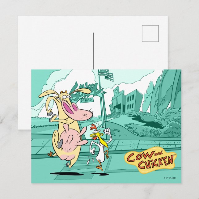 Kuh und Hühnchen mit grafischer Darstellung Postkarte (Vorne/Hinten)