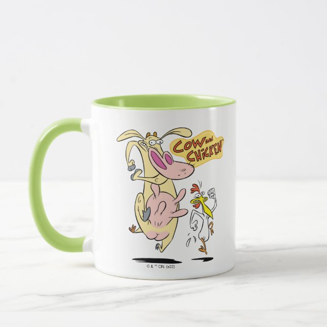 Kuh und Hühnchen mit grafischer Darstellung Tasse (Links)