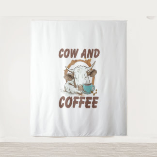Kuh und Kaffee , Die lustige Western Mädchen Wandteppich