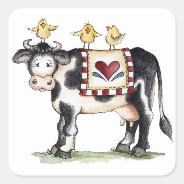 Kuh und Küken - Aufkleber (Vorderseite)