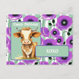 Kuh und Poppies XOXO Happy Birthday Postkarte