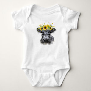 Kuh und Sonnenblumen, Hochlandkuh Baby Strampler