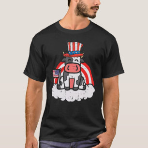 Kuh US-Flagge Oberer Hut Regenbogen 4. Juli Landwi T-Shirt