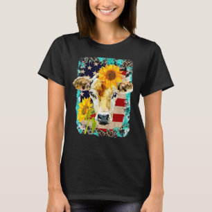 Kuh USA Flag Bauer Farm Kuh Sonnenblumen Farm Ani T-Shirt