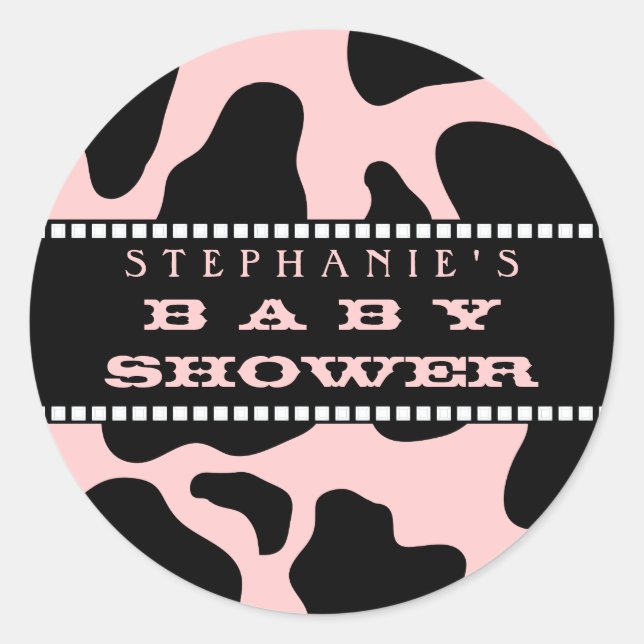 Kuh verstecken Print Pink Cowgirl Babyaufkleber Runder Aufkleber (Vorderseite)