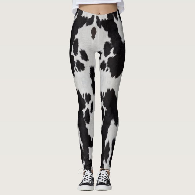 Kuh verstecken Schwarz-weiß Leggings (Vorderseite)