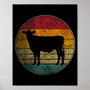 Kuh - Vintage abgenutzt Retro-Silhouette 60er 70er Poster