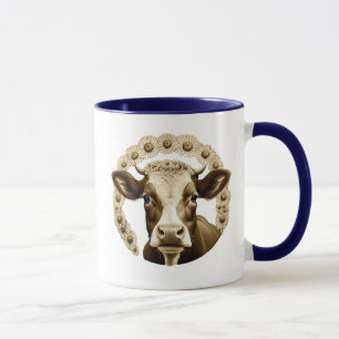 Kuh Vintage mit Blumen im Retro-Stil. Tasse