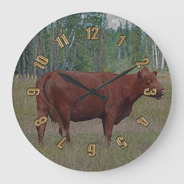 Kuh & Wald Ranch Rinder auf der Wall Clock Große Wanduhr (Vorderseite)