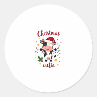 Kuh Weihnachten Cutie Kühe Weihnachten T-Shirt (7) Runder Aufkleber