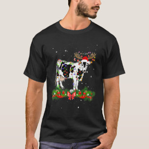 Kuh Weihnachten Rentier Weihnachtslichter Pyjama T-Shirt