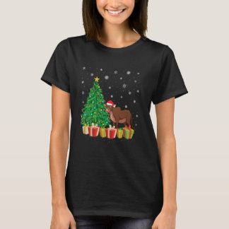 Kuh Weihnachtsbaum Beleuchtung Weihnachtsmann Hut T-Shirt