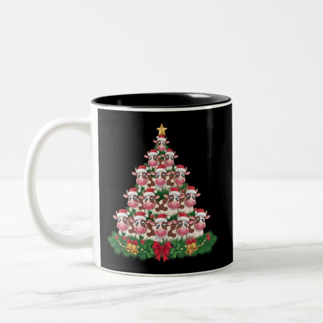 Kuh Weihnachtsbaum Funny Cow Lover Cow Xmas Zweifarbige Tasse (Links)