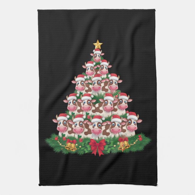 Kuh-Weihnachtsbaum Lustiger Kuhliebhaber Kuh-Weihn Geschirrtuch (Vertikal)