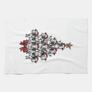 Kuh-Weihnachtsbaum Vintage-Stich Feiertagsfarm Geschirrtuch