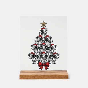 Kuh-Weihnachtsbaum Vintage-Stich Weihnachten Bauer Acrylschild