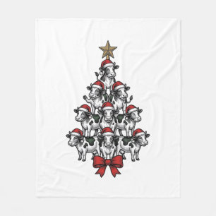 Kuh-Weihnachtsbaum Vintage-Stich Weihnachten Bauer Fleecedecke