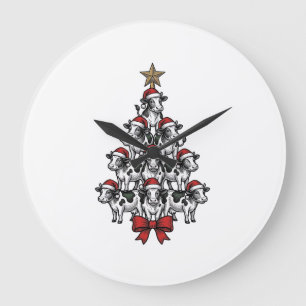 Kuh-Weihnachtsbaum Vintage-Stich Weihnachten Bauer Große Wanduhr