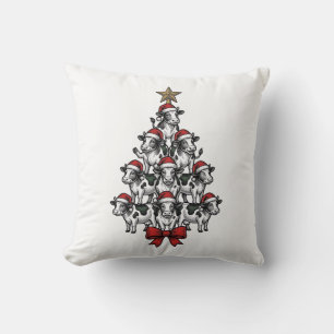 Kuh-Weihnachtsbaum Vintage-Stich Weihnachten Bauer Kissen