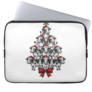 Kuh-Weihnachtsbaum Vintage-Stich Weihnachten Bauer Laptopschutzhülle