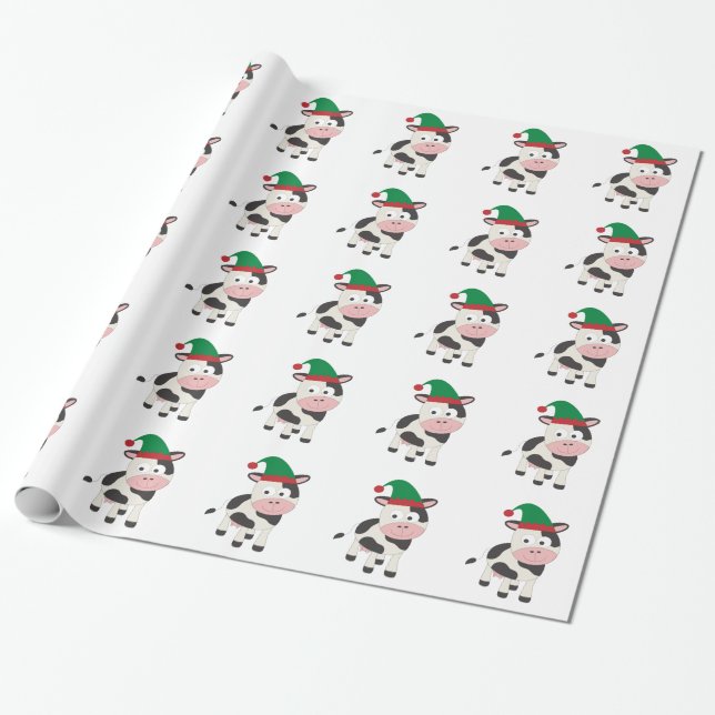 Kuh Weihnachtself Geschenkpapier (Ungerollt)