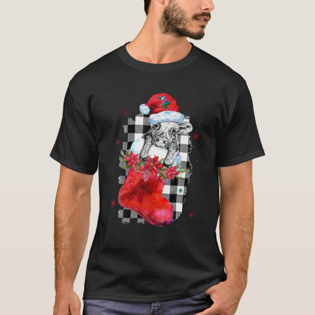 Kuh Weihnachtsfeier Weihnachtsmannmütze Lichter We T-Shirt (Vorderseite)