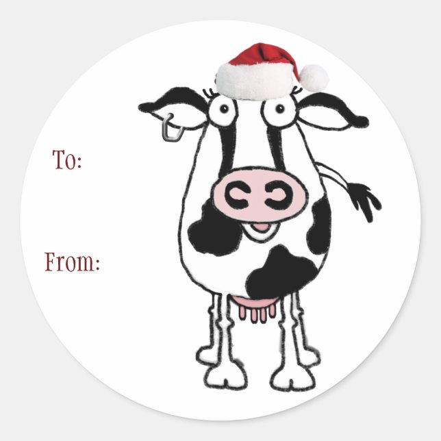 Kuh-Weihnachtsgeschenksticker: Von: Runder Aufkleber (Vorderseite)