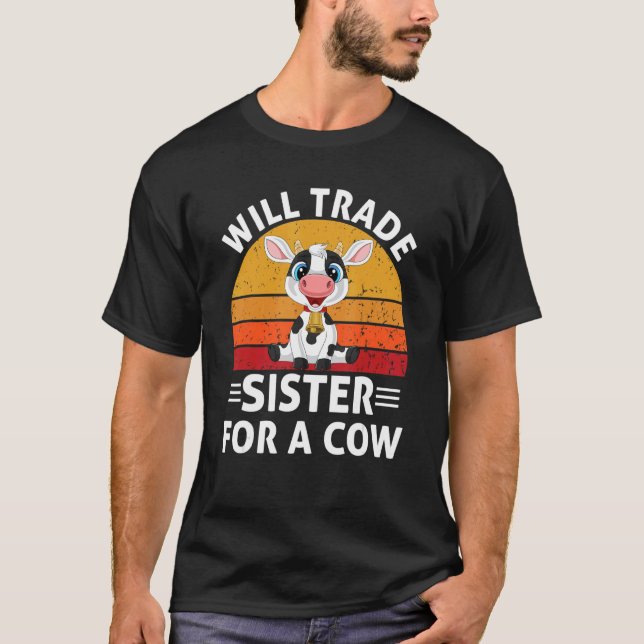 Kuh wird Schwester für eine Kuh Retro Mädchen Jung T-Shirt (Vorderseite)
