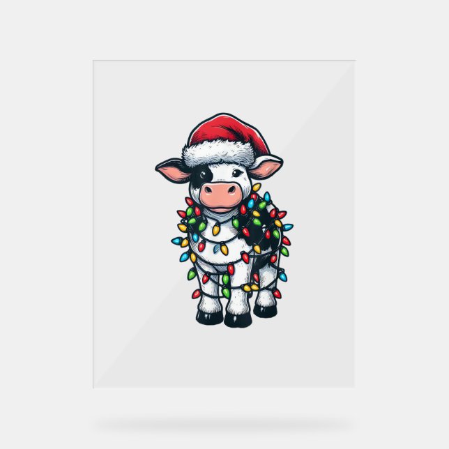 Kuh Xmas Outfit Niedlich Santa Cow Acrylschild (Vorderseite)