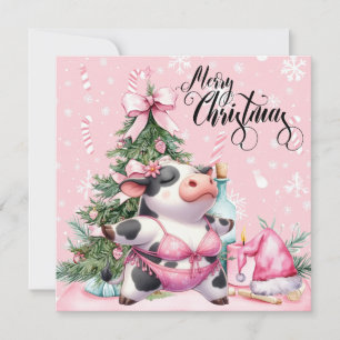 Kuh Yoga Rosa Weihnachtsdekoration Feiertagskarte