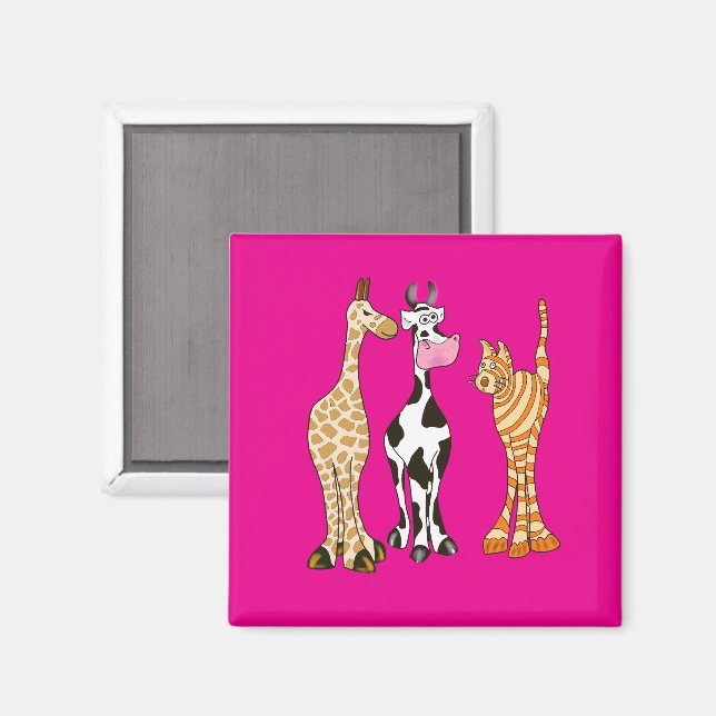Kuh, Zebra, Giraffe in Kinderzeichnung Magnet (Vorderseite/Rückseite)