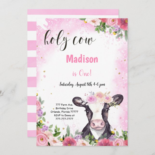 Kuh zum Geburtstag Einladung (Vorne/Hinten)