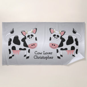 Kuhdesign Graufarbig Personalisiert Strandtuch