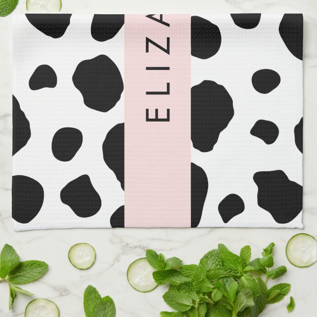 Kuhdruck, Kuhstrümpfe, Schwarz und Weiß, Ihr Name Geschirrtuch (Gefaltet)