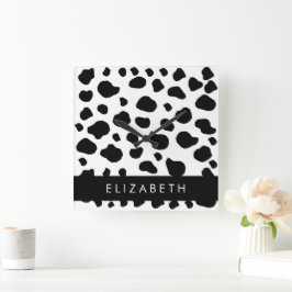 Kuhdruck, Kuhstrümpfe, Schwarz und Weiß, Ihr Name Quadratische Wanduhr