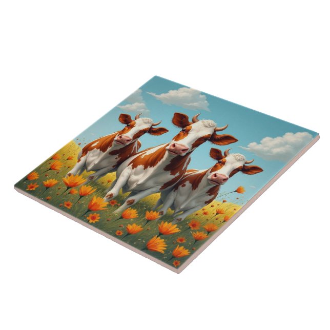 Kühe auf einem Feld Fliese (Seite)