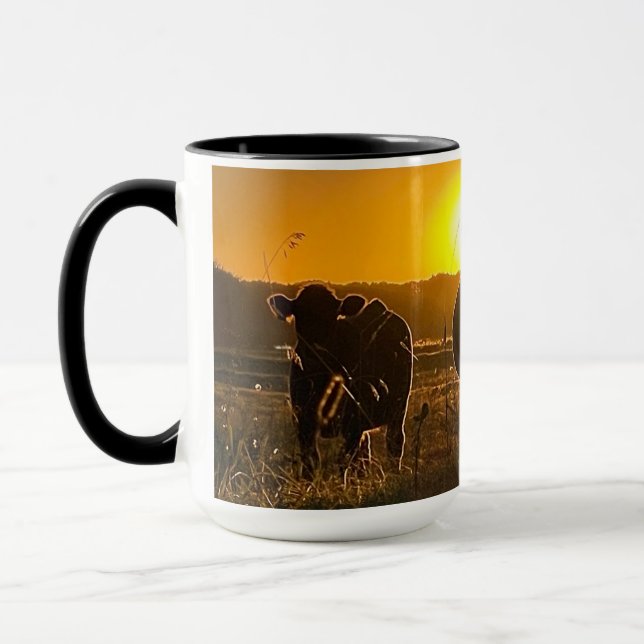 Kühe bei Sonnenuntergang Tasse (Links)
